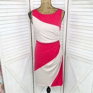 Muse Color‎ Block Ruched Sleeveless Sheath Dress Beige Pink 4